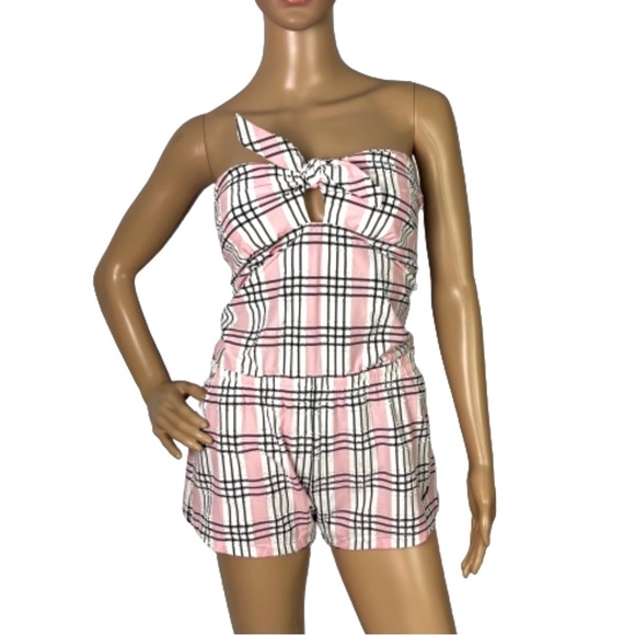 MORGAN LANE STRAPLESS PLAID PRINT ROMPER - Picture 1 of 5